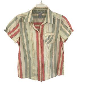Ruffle Sleeve Button Down Shirt Striped Metallic M IB Diffusion